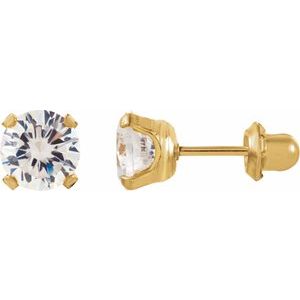 14K Yellow Gold 3 mm Imitation White Cubic Zirconia Inverness® Piercing Stud Earrings