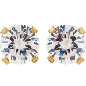 14K Yellow Gold 3 mm Imitation White Cubic Zirconia Inverness® Piercing Stud Earrings – image 2