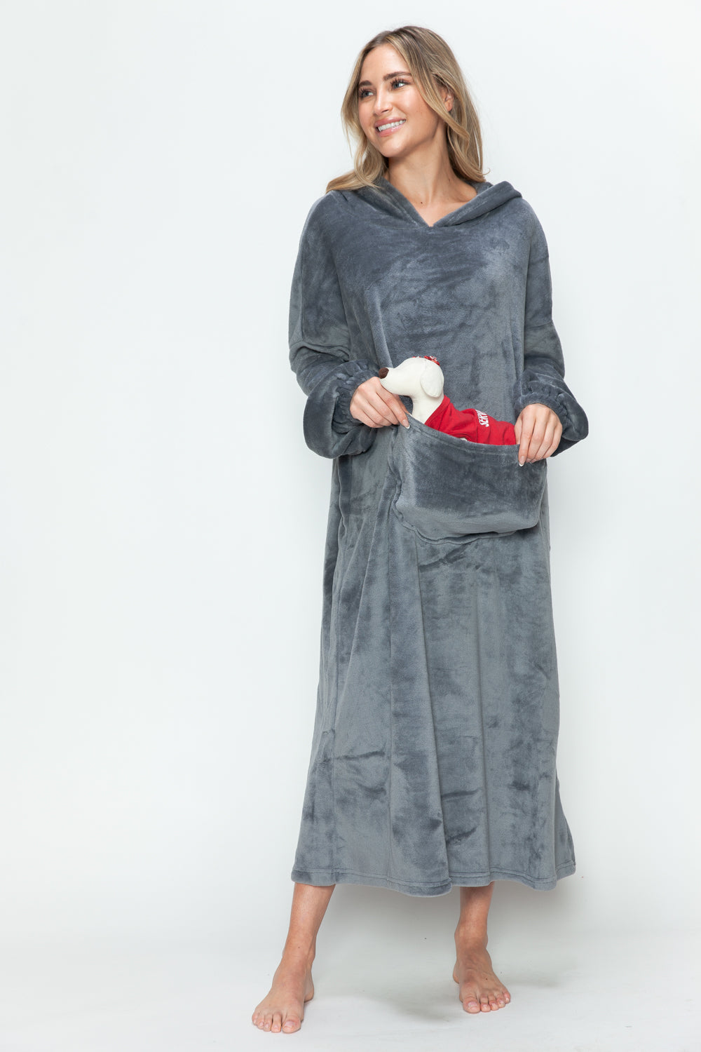 Double Take Full Size Pocketed Hooded Midi Lounge Night Gown