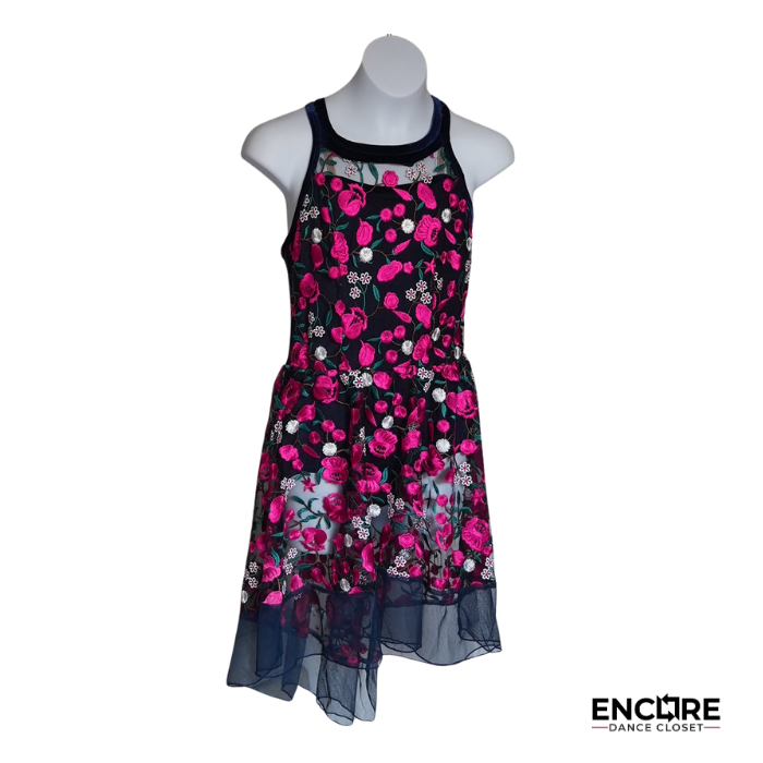 Navy Blue Velvet Floral Dress