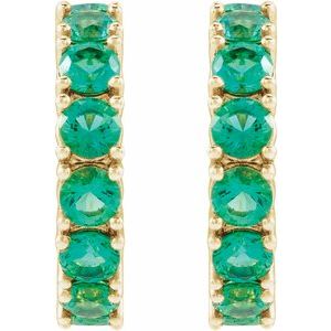14K Yellow Gold Lab-Grown Emerald 16.1 mm Hoop Earrings – image 2