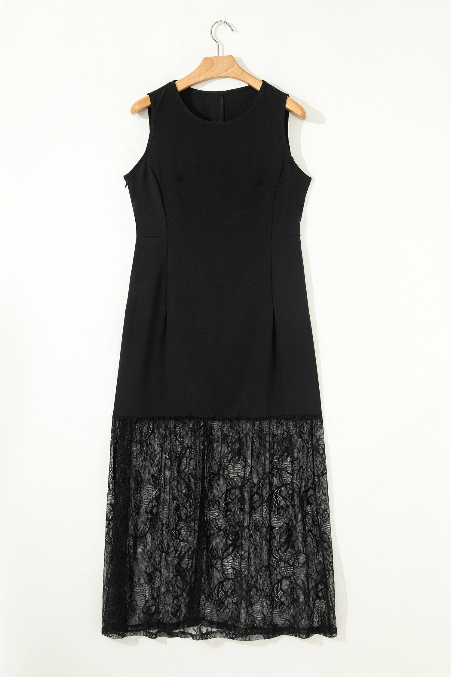 Solid Lace Patchwork Sleeveless Maxi Dress