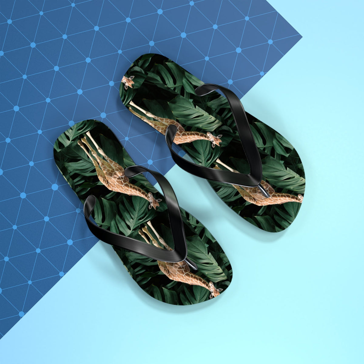 Tall Giraffe Surrounded by Greenery Flip Flops