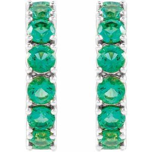 14K White Gold Lab-Grown Emerald 16.1 mm Hoop Earrings – image 2