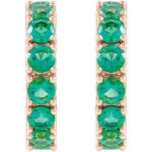 14K Rose Gold Natural Emerald 16.1 mm Hoop Earrings – image 2