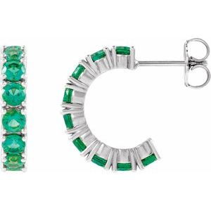 14K White Gold Lab-Grown Emerald 16.1 mm Hoop Earrings
