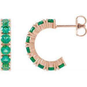 14K Rose Gold Natural Emerald 16.1 mm Hoop Earrings