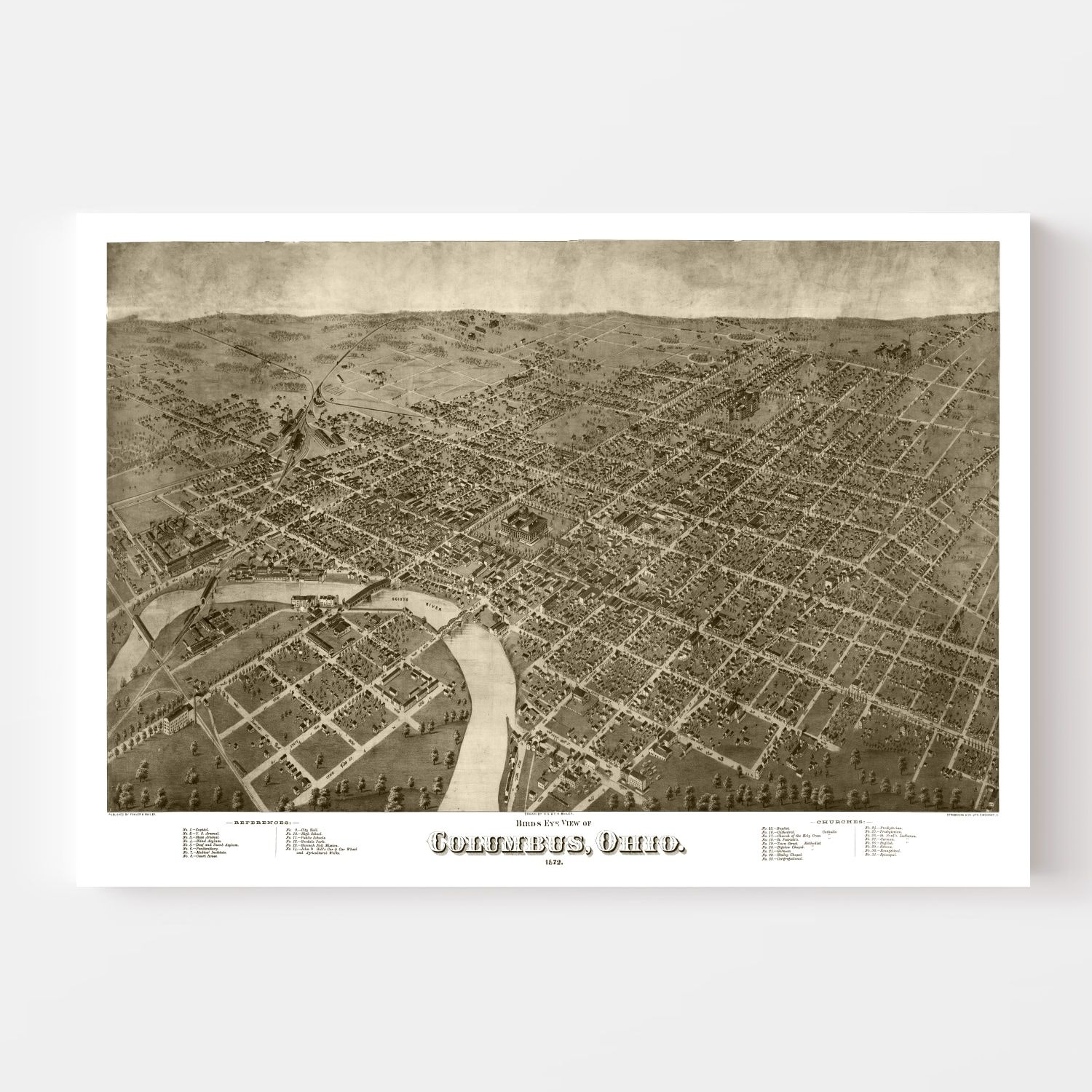 Vintage Map of Columbus, Ohio 1872