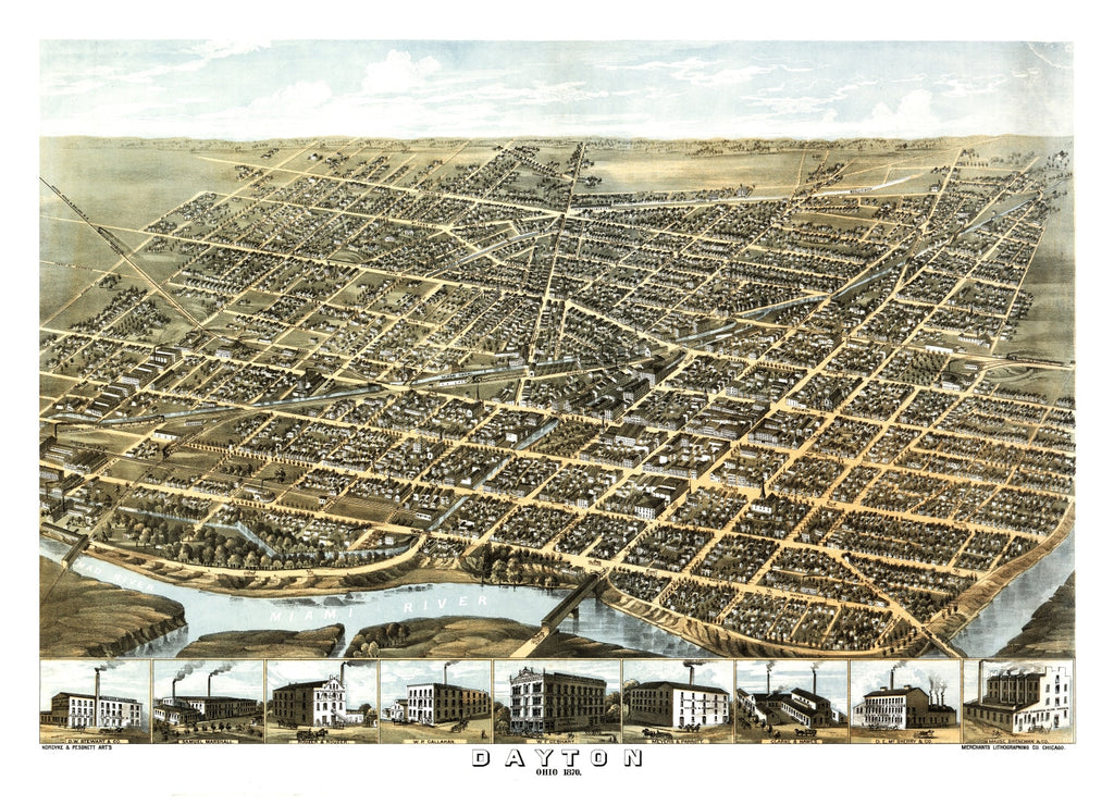 Vintage Map of Dayton, Ohio 1870