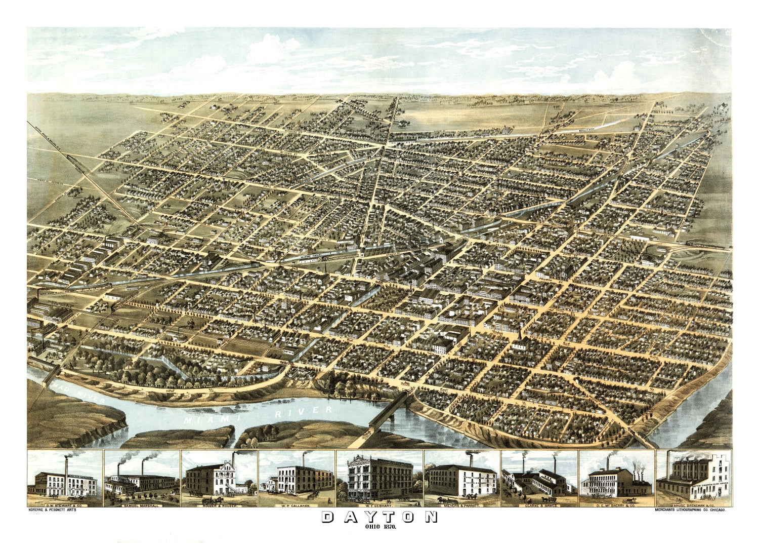 Vintage Map of Dayton, Ohio 1870