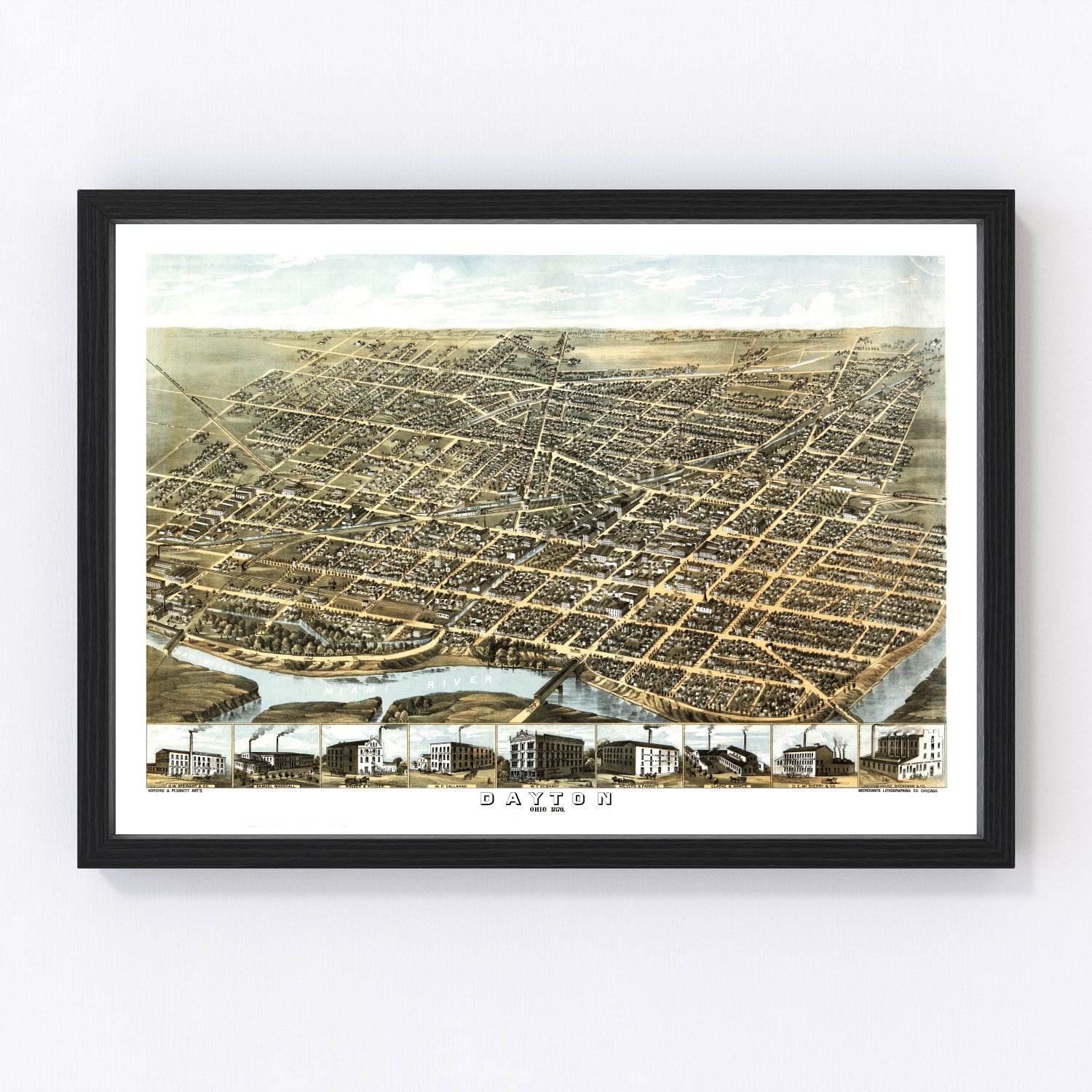 Vintage Map of Dayton, Ohio 1870