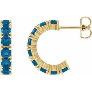 14K Yellow Gold Natural London Blue Topaz 16.1 mm Hoop Earrings