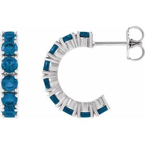 14K White Gold Natural London Blue Topaz 16.1 mm Hoop Earrings
