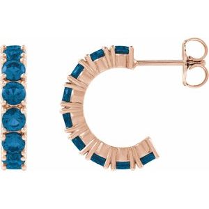 14K Rose Gold Natural London Blue Topaz 16.1 mm Hoop Earrings