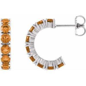 Platinum Natural Citrine 16.1 mm Hoop Earrings
