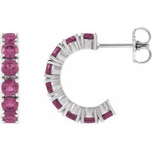 Platinum Natural Pink Tourmaline 16.1 mm Hoop Earrings