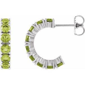14K White Gold Natural Peridot 16.1 mm Hoop Earrings