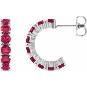 Platinum Natural Ruby 16.1 mm Hoop Earrings