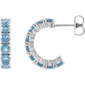 14K White Gold Natural Aquamarine 16.1 mm Hoop Earrings