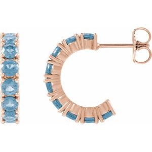 14K Rose Gold Natural Aquamarine 16.1 mm Hoop Earrings