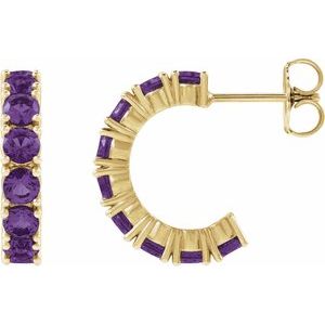 14K Yellow Gold Natural Amethyst 16.1 mm Hoop Earrings