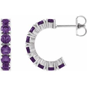 14K White Gold Natural Amethyst 16.1 mm Hoop Earrings