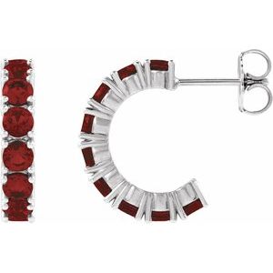 14K White Gold Natural Mozambique Garnet 16.1 mm Hoop Earrings