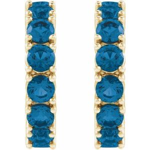 14K Yellow Gold Natural London Blue Topaz 16.1 mm Hoop Earrings – image 2