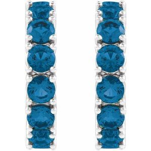 14K White Gold Natural London Blue Topaz 16.1 mm Hoop Earrings – image 2
