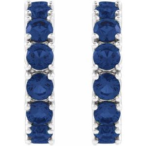 14K White Gold Lab-Grown Blue Sapphire 16.1 mm Hoop Earrings – image 2
