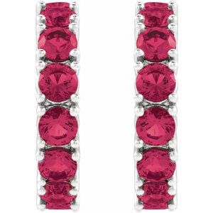 14K White Gold Natural Ruby 16.1 mm Hoop Earrings – image 2