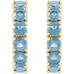 14K Yellow Gold Natural Aquamarine 16.1 mm Hoop Earrings – image 2