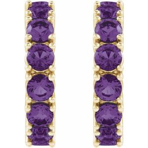 14K Yellow Gold Natural Amethyst 16.1 mm Hoop Earrings – image 2