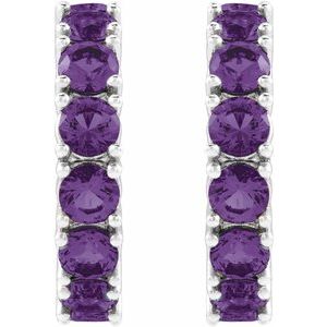 14K White Gold Natural Amethyst 16.1 mm Hoop Earrings – image 2