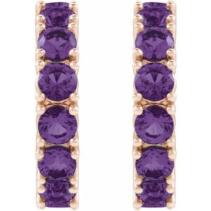 14K Rose Gold Natural Amethyst 16.1 mm Hoop Earrings – image 2