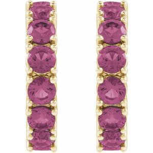 14K Yellow Gold Natural Pink Tourmaline 16.1 mm Hoop Earrings – image 2