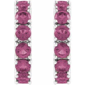 Platinum Natural Pink Tourmaline 16.1 mm Hoop Earrings – image 2