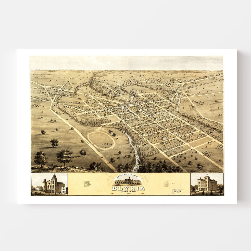 Vintage Map of Elyria, Ohio 1868