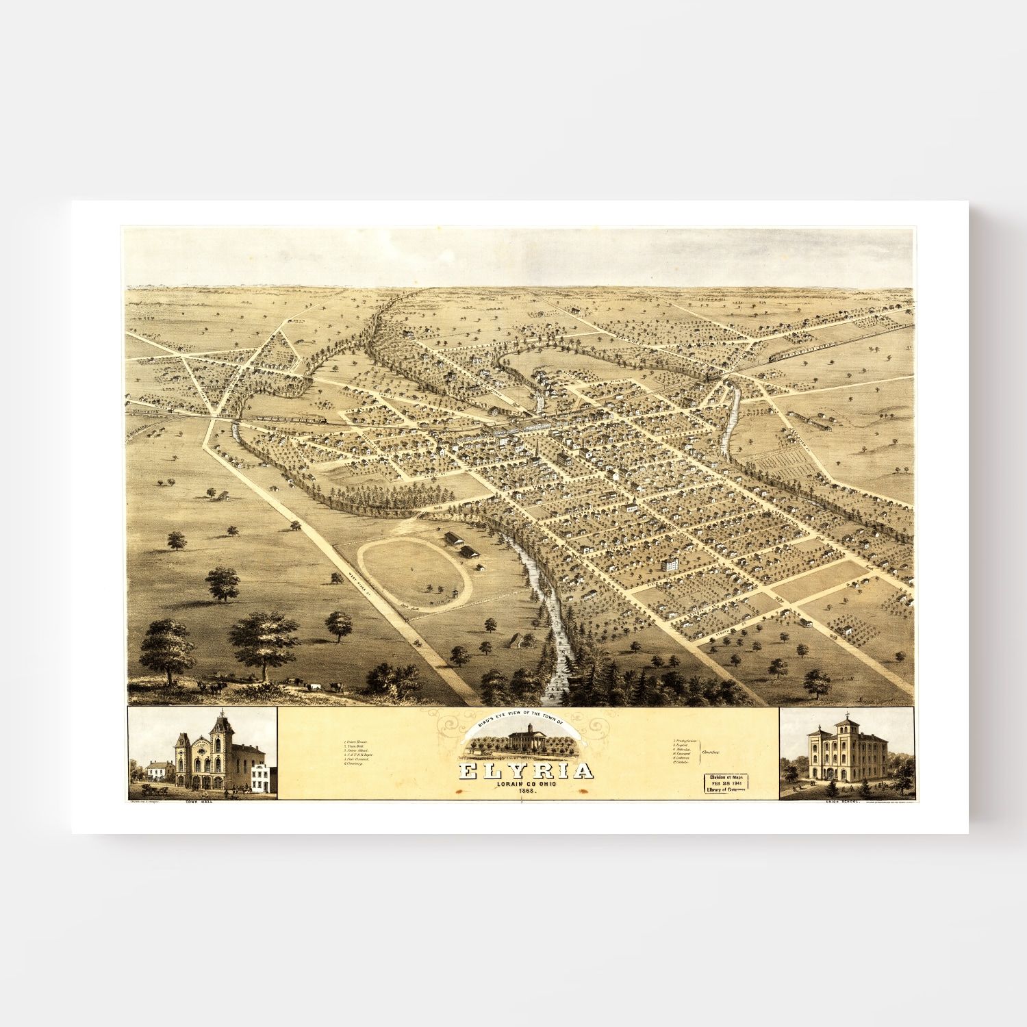 Vintage Map of Elyria, Ohio 1868