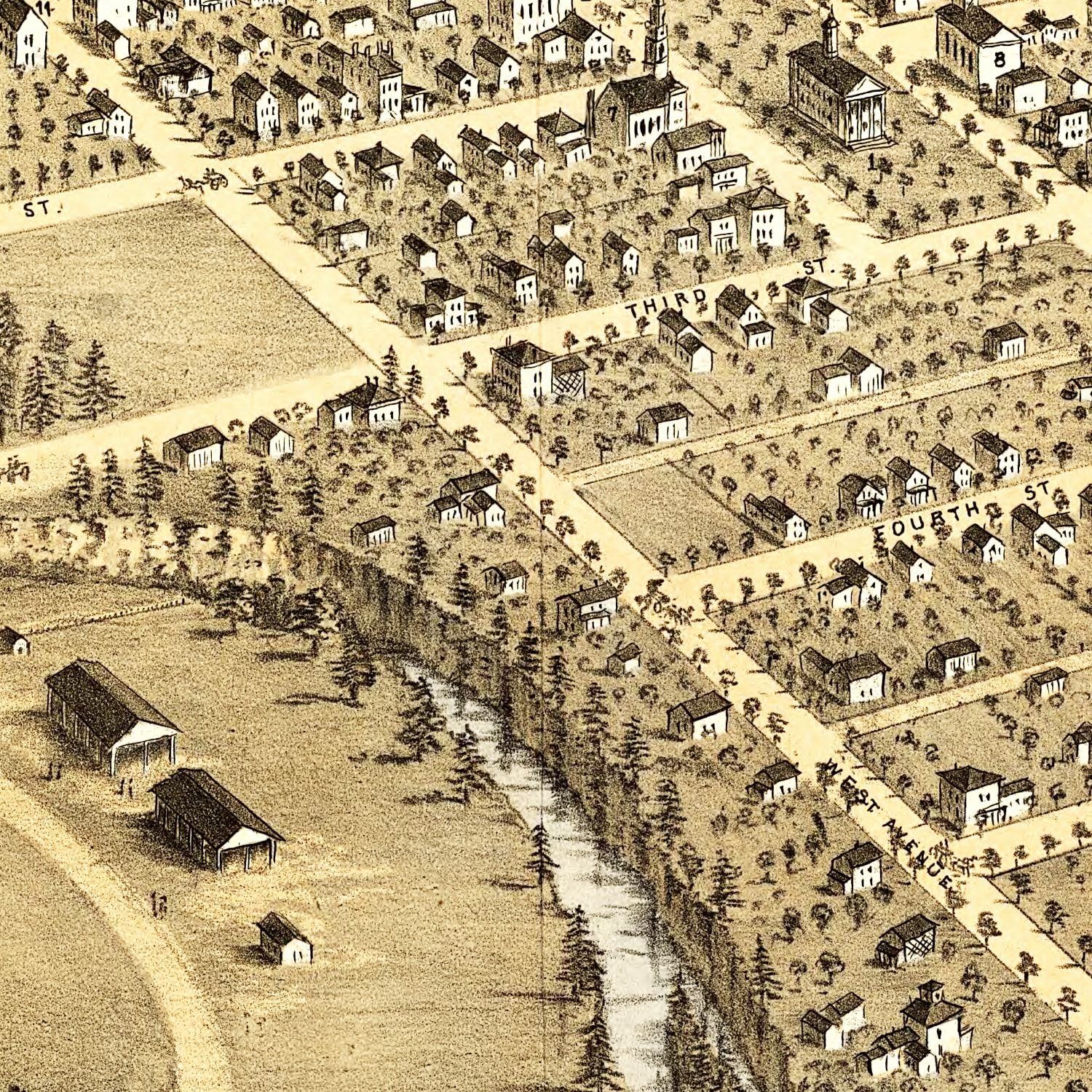 Vintage Map of Elyria, Ohio 1868
