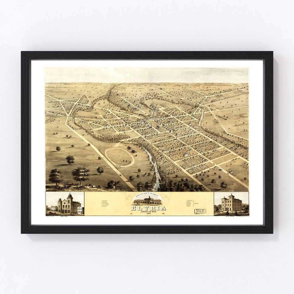Vintage Map of Elyria, Ohio 1868