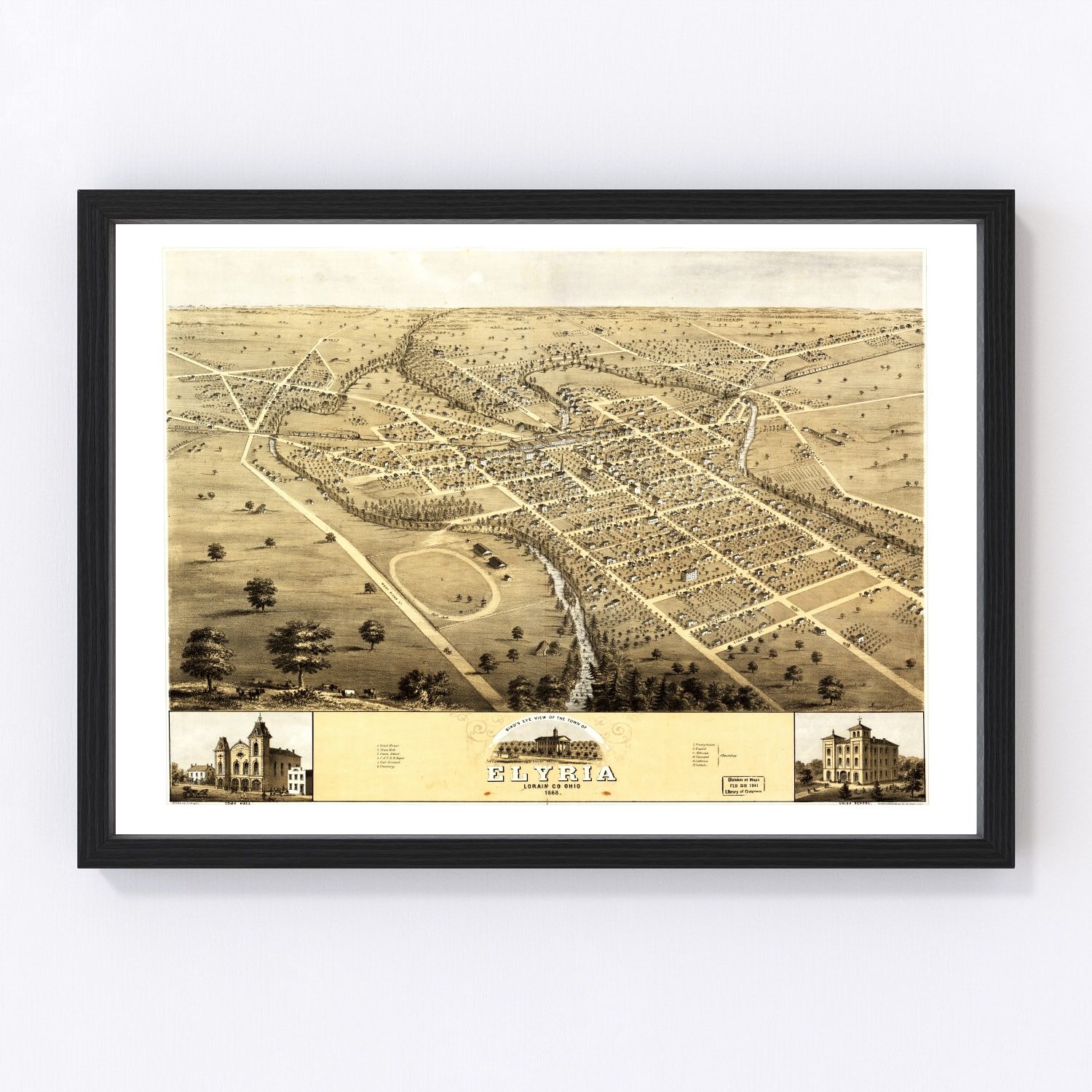Vintage Map of Elyria, Ohio 1868