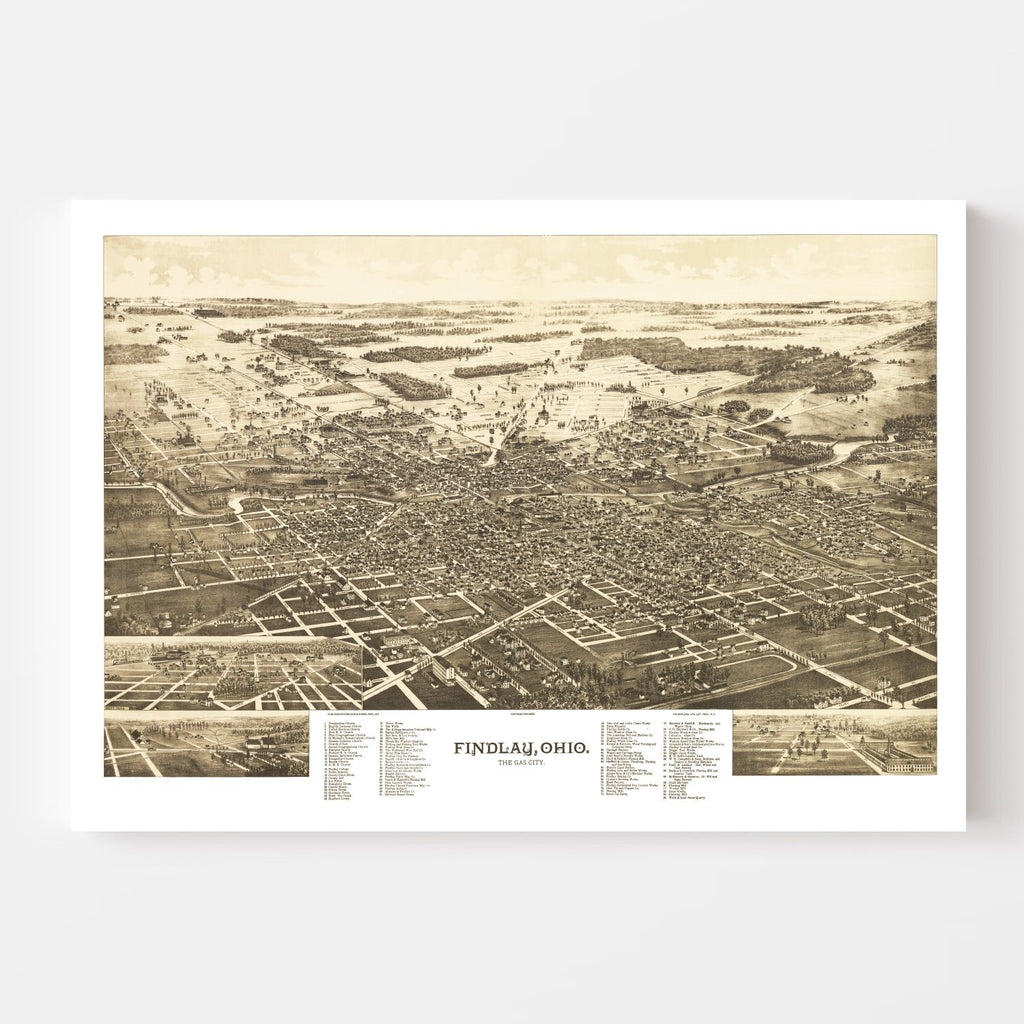 Vintage Map of Findlay, Ohio 1889