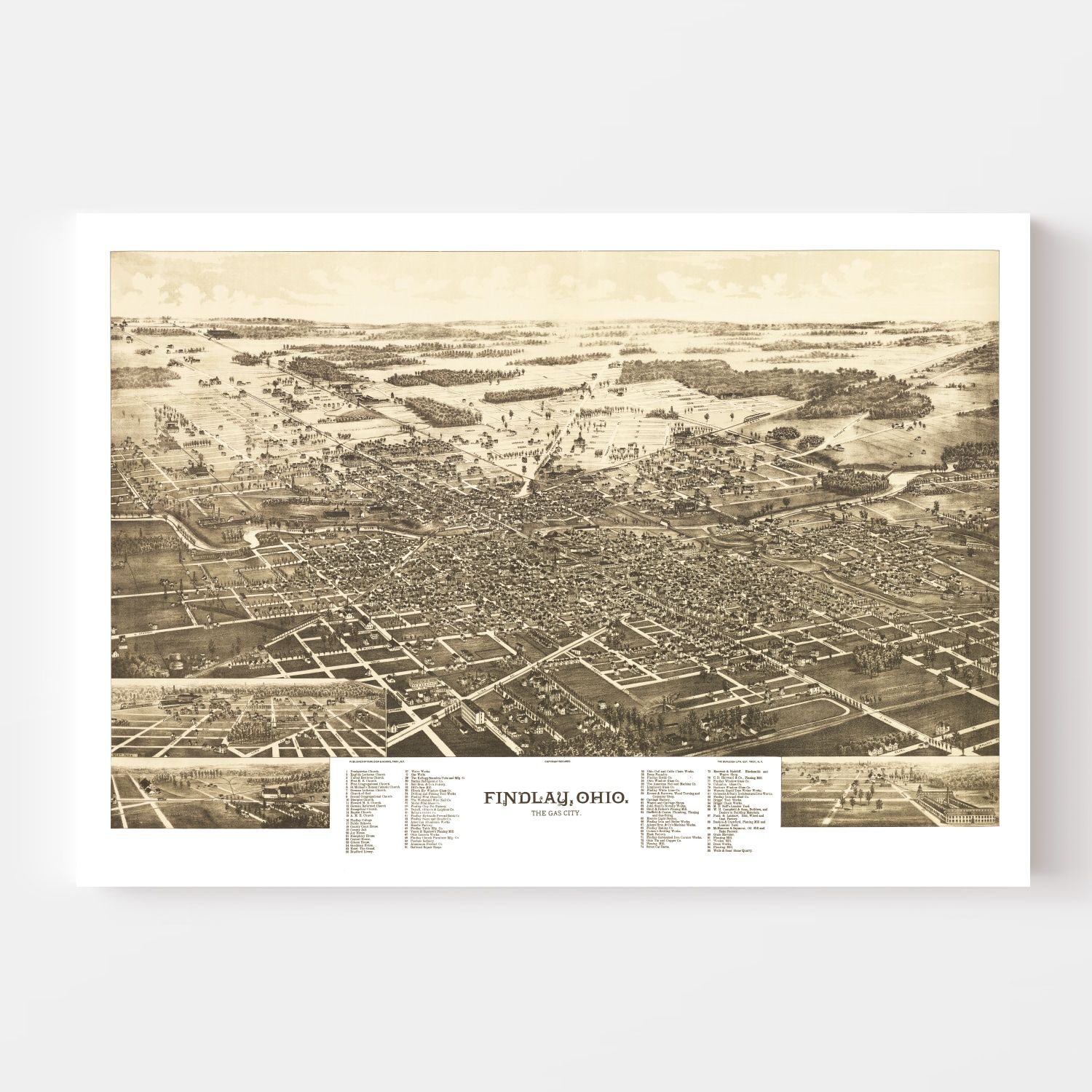Vintage Map of Findlay, Ohio 1889