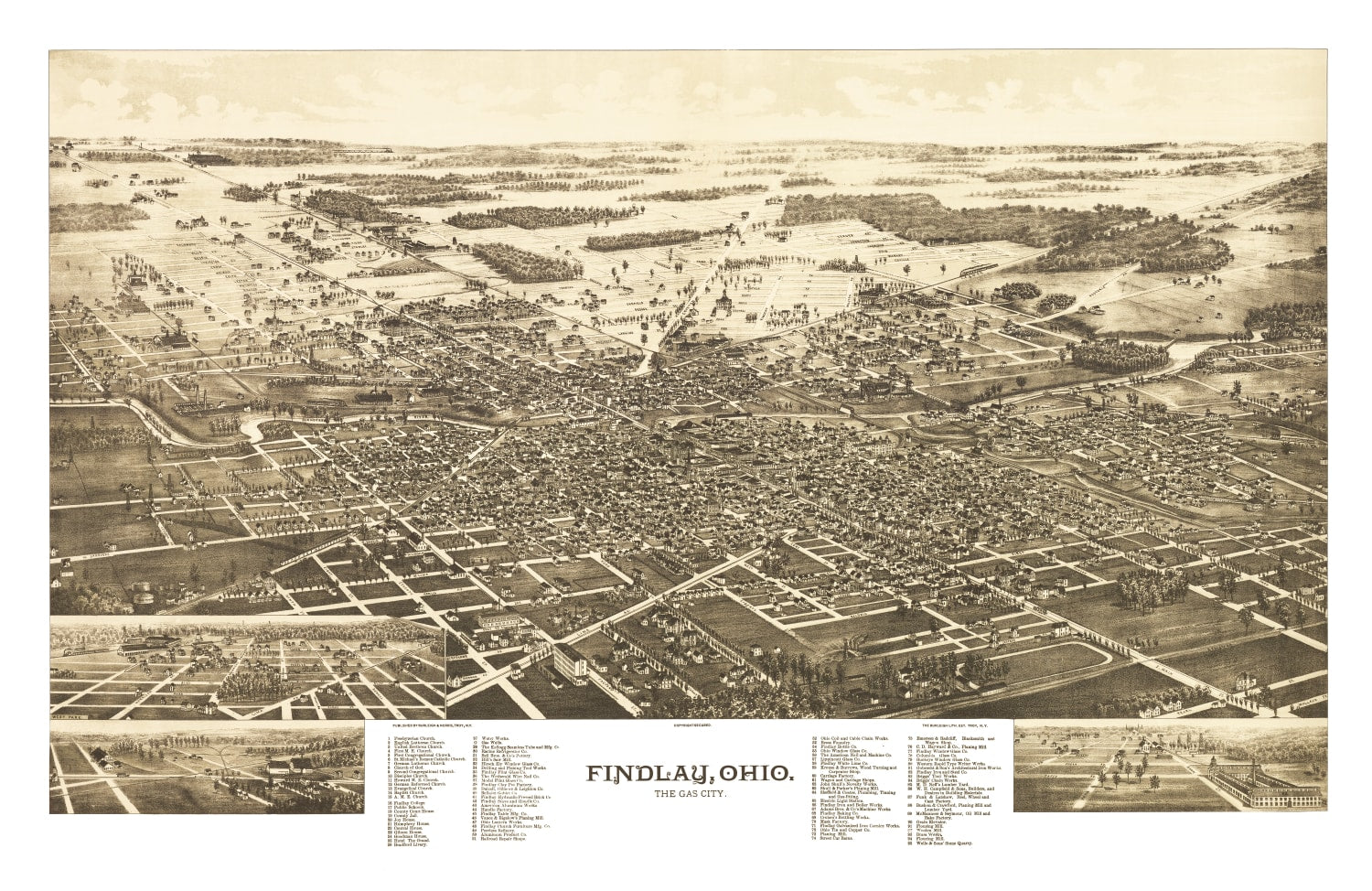 Vintage Map of Findlay, Ohio 1889