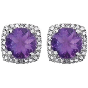 Sterling Silver Natural Amethyst & .015 CTW Natural Diamond Earrings – image 2