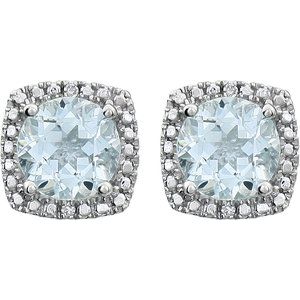 Sterling Silver Natural Aquamarine & .015 CTW Natural Diamond Earrings – image 2