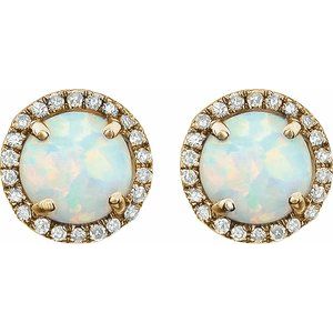14K Yellow Gold Vermeil Lab-Grown White Opal & 1/8 CTW Lab-Grown Diamond Birthstone Earrings