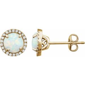 14K Yellow Gold Vermeil Lab-Grown White Opal & 1/8 CTW Lab-Grown Diamond Birthstone Earrings – image 2