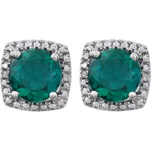 Sterling Silver Lab-Grown Emerald & .015 CTW Natural Diamond Earrings – image 2